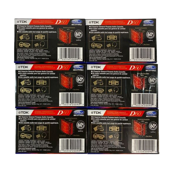TDK - D 60 High Output Blank Audio Cassette Tape IEC I/Type I BRAND NEW Set of 6 - Picture 3 of 4